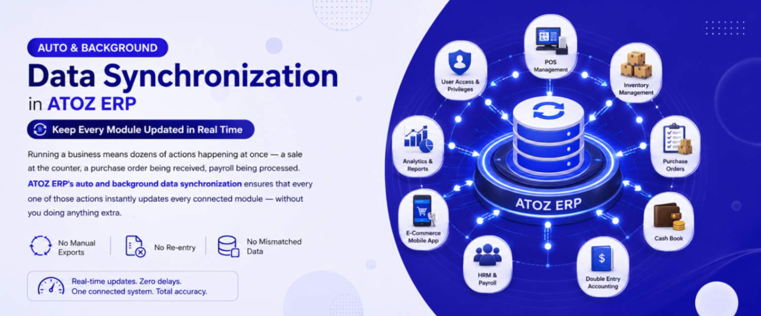 Auto-& Background Data Synchronization in ATOZ ERP â€” Keep Every Module Updated in Real Time
